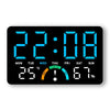 Digital alarm clock displaying 22:08 with temperature and humidity readings.