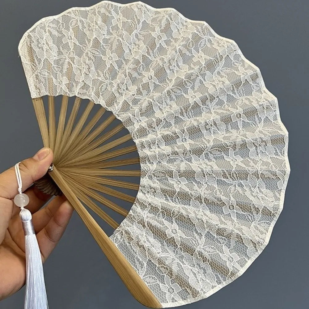 Vintage Lace Folding Hand Fan with Tassels
