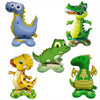 Assortment of decorative foil animal balloons featuring dinosaurs and other foil animals.