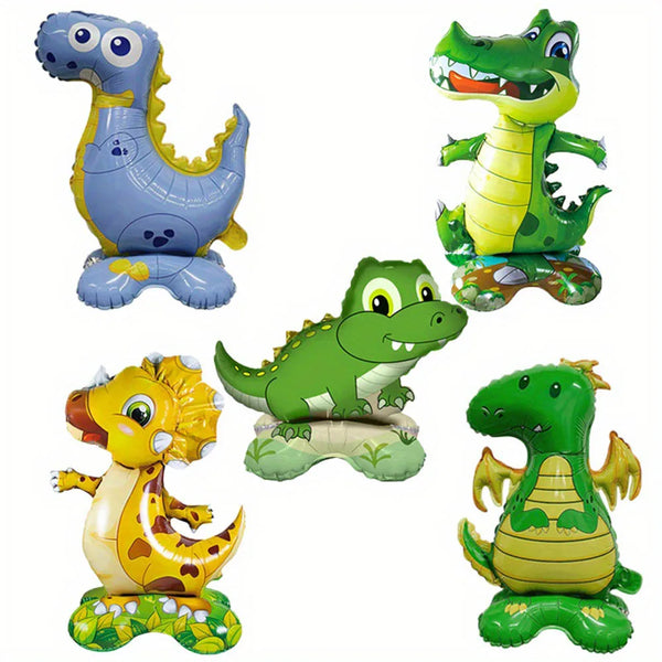 Mischung dekorativer Folien-Tierballons mit Dinosauriern und anderen Tierfiguren.