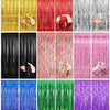 A set of metallic foil fringe curtains in various colors including gold, red, silver, black, pink, blue, green, and purple, s