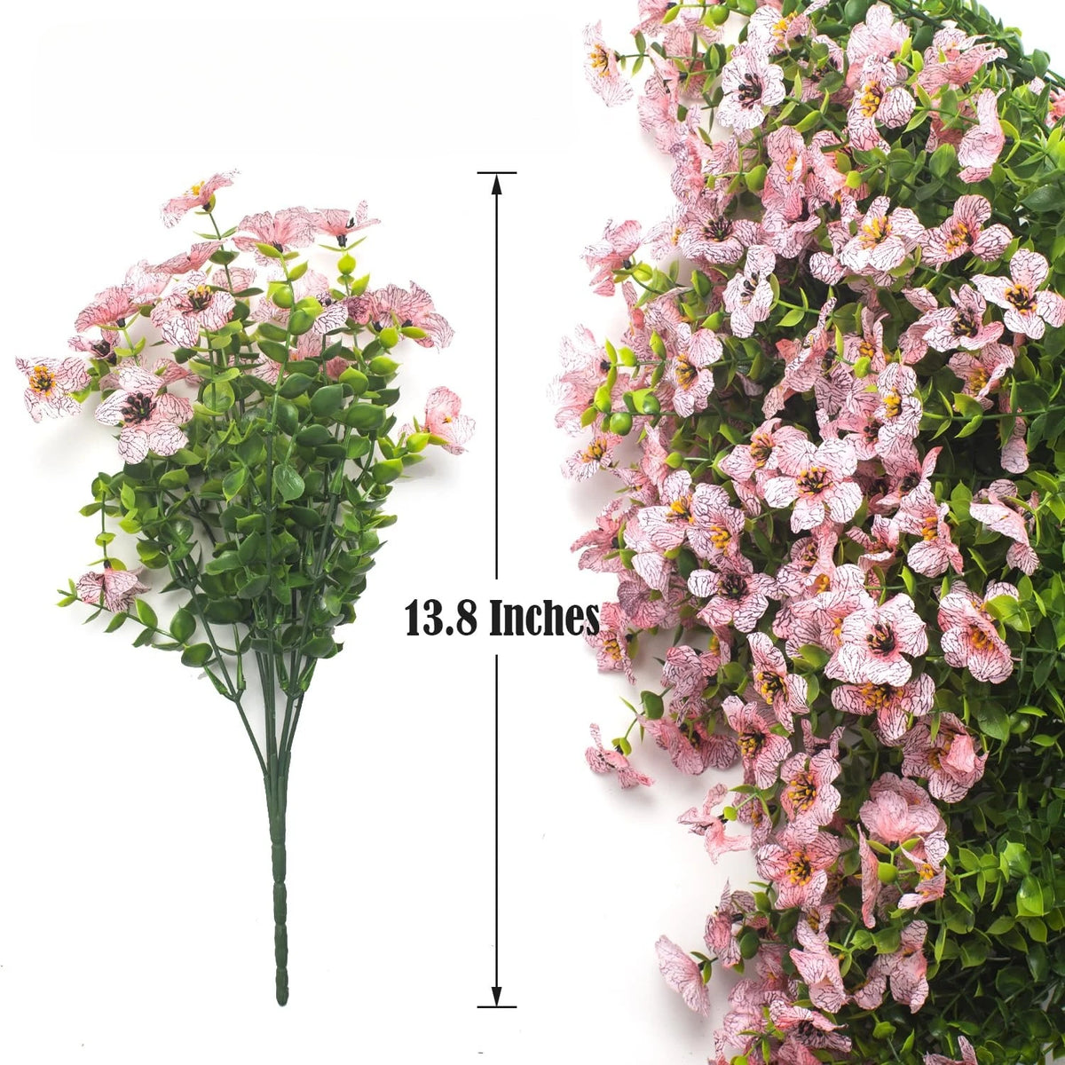 Vertikale Anordnung rosa künstlicher Frühlings-Nelken auf grünem Hintergrund