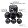 Set of seven artificial black pumpkins with pumpkin tails for fall and Halloween decoration