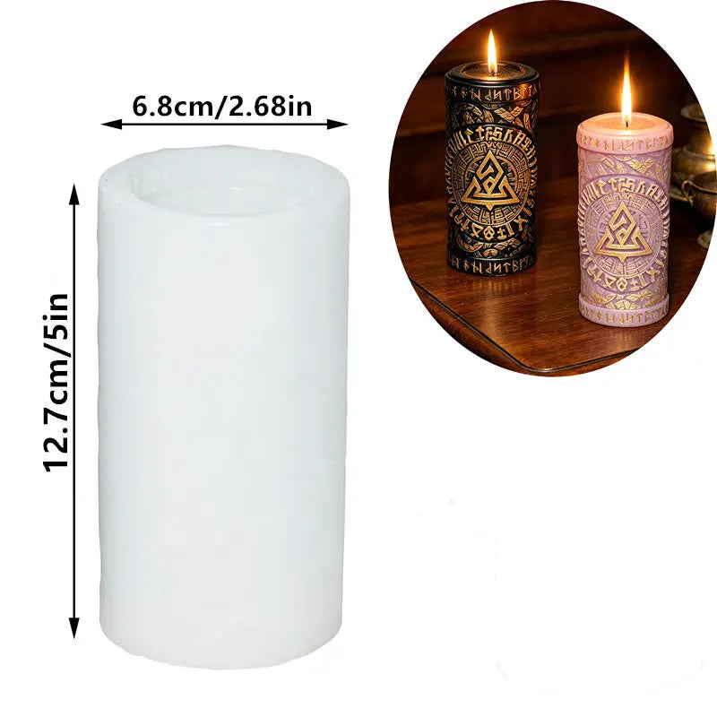 White silicone mold for candles and resin art with a cylindrical shape.