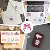 A collection of pink bow nurse graffiti stickers for laptops, water bottles, and DIY projects.