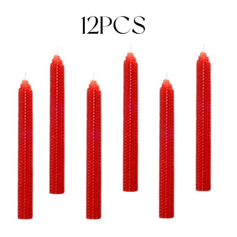 Hand-Rolled Beeswax Taper Candles with Honeycomb Design