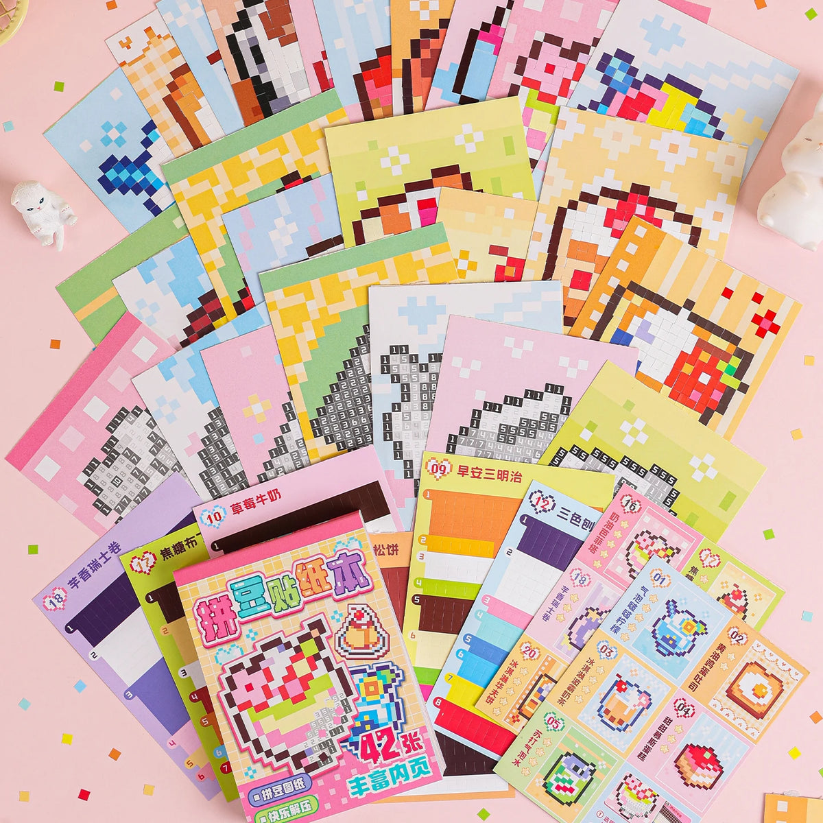 A colorful set of handmade cartoon mini bean die cut stickers featuring various designs and patterns.