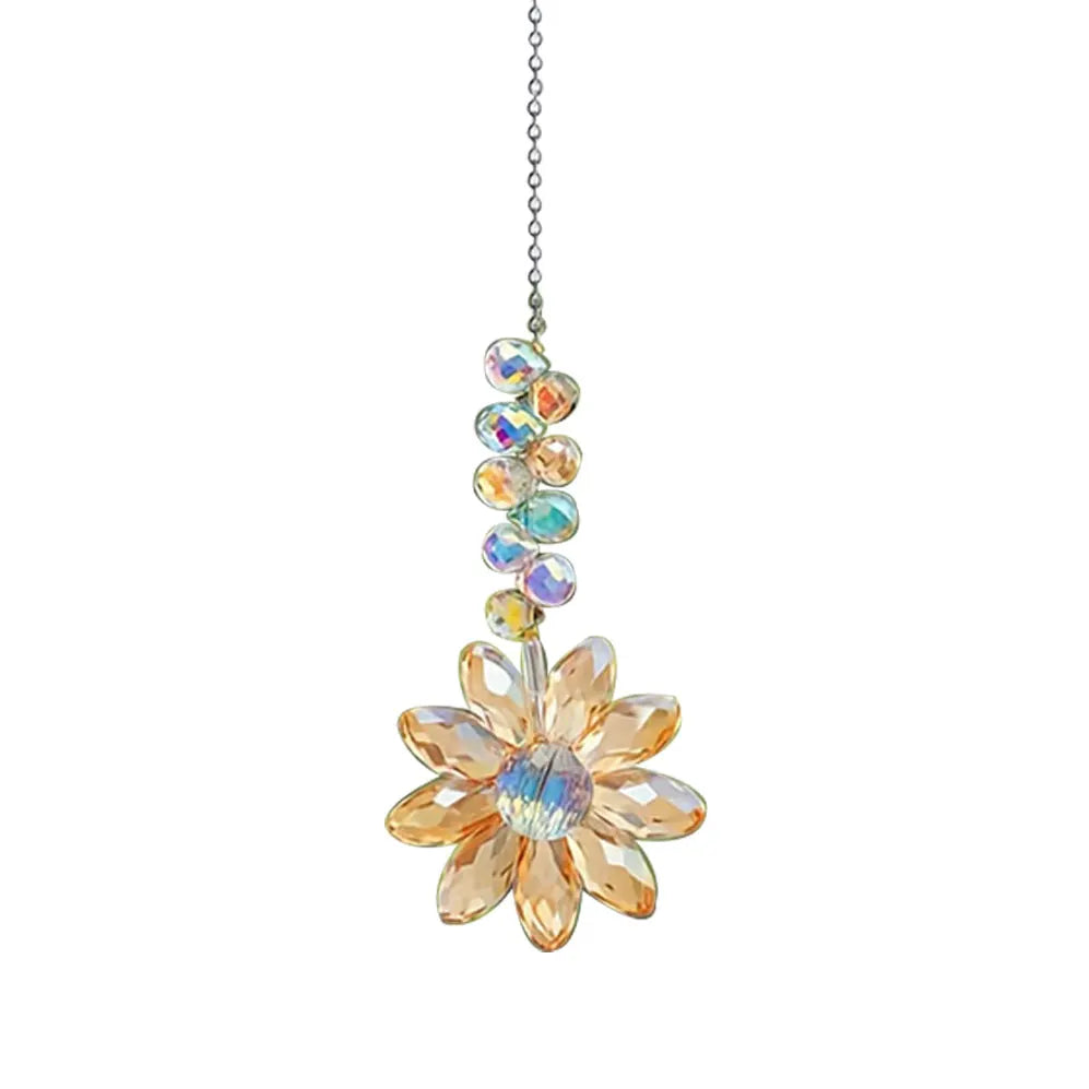 Pendentif de soleil en cristal de tournesol avec des perles de gemmes claires et irisées.