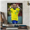 Wall art poster of Neymar Jr celebrating with his mouth open and hands raised wearing a yellow soccer jersey