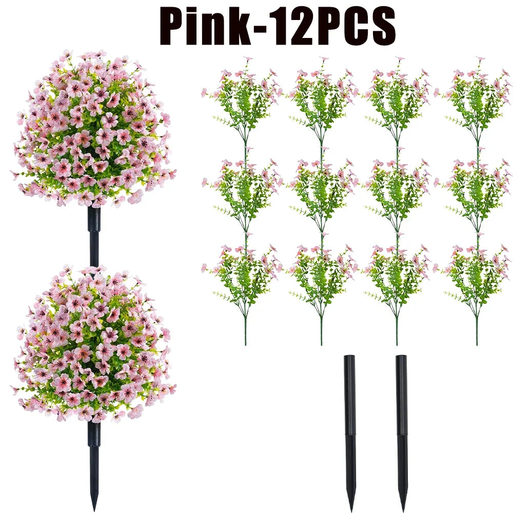 Pink artificial flowers in 12 individual stems for outdoor and indoor decoration