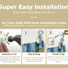 Installation guide showing how to install No-Trace Nails wall hook using a hammer and tapestry.