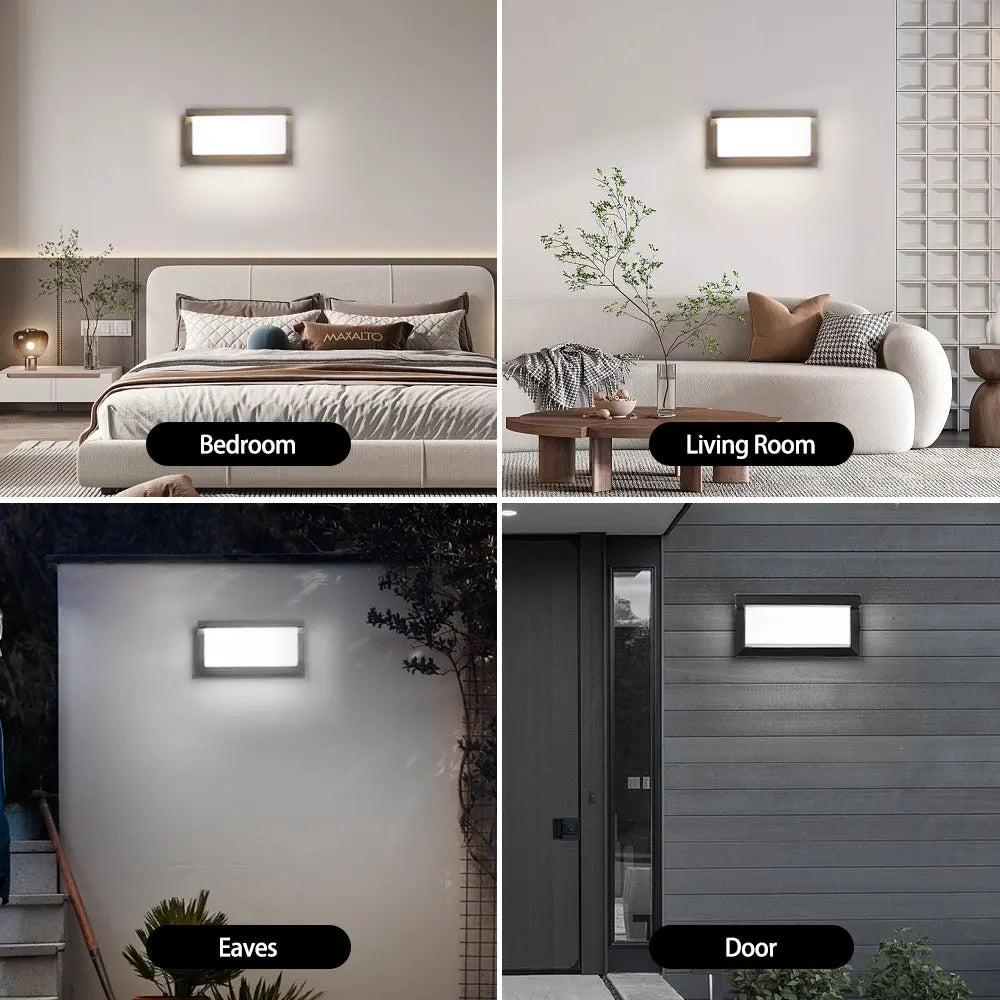 A collection of interior lighting fixtures including a bedroom, living room, eaves, and door installation.