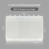 A clear, vertical 3-grid photo card holder with ten sheets of inner pages.