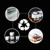 Diagram showing the recycling process of reusable stainless steel ice cubes for drinks.