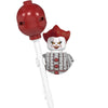 A red horror movie icon building block featuring a stylized, angry face and a crown.