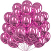 A bouquet of metallic pink balloons tied together for party decorations.