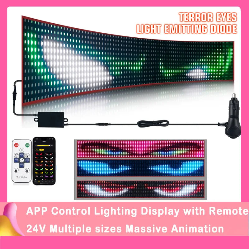Flexible LED matrix display panel with app control featuring a terrifying eye design and remote connection.