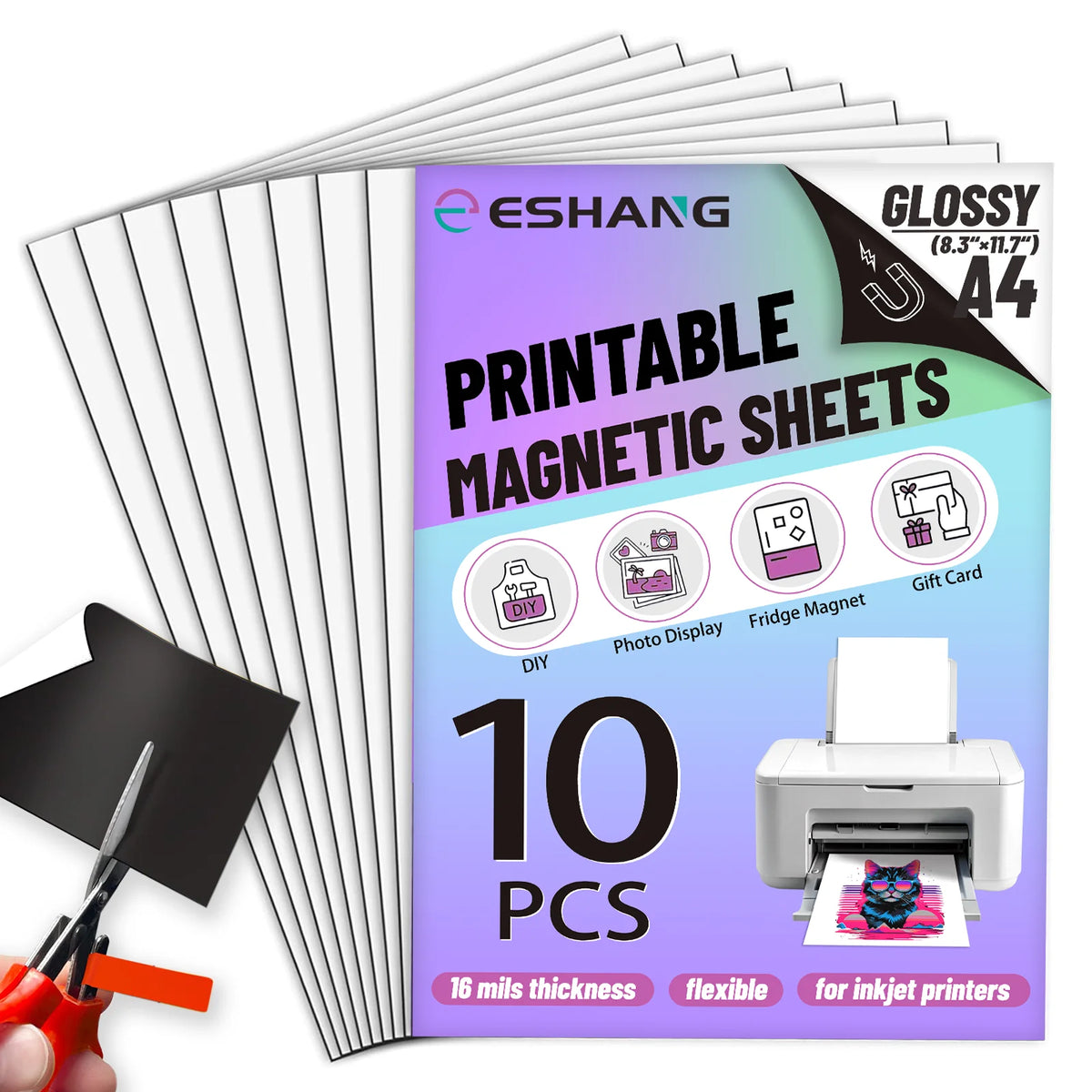 A package of 10 printable glossy magnetic sheets for A4 size used with inkjet printers