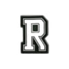 Charm in the shape of the letter R, black and white alphabet letter shoe charm.