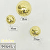 Three gold disco balls of varying sizes are displayed against a white background.