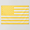 A custom photo flag featuring a design with the American flag pattern in yellow and white stripes and stars.