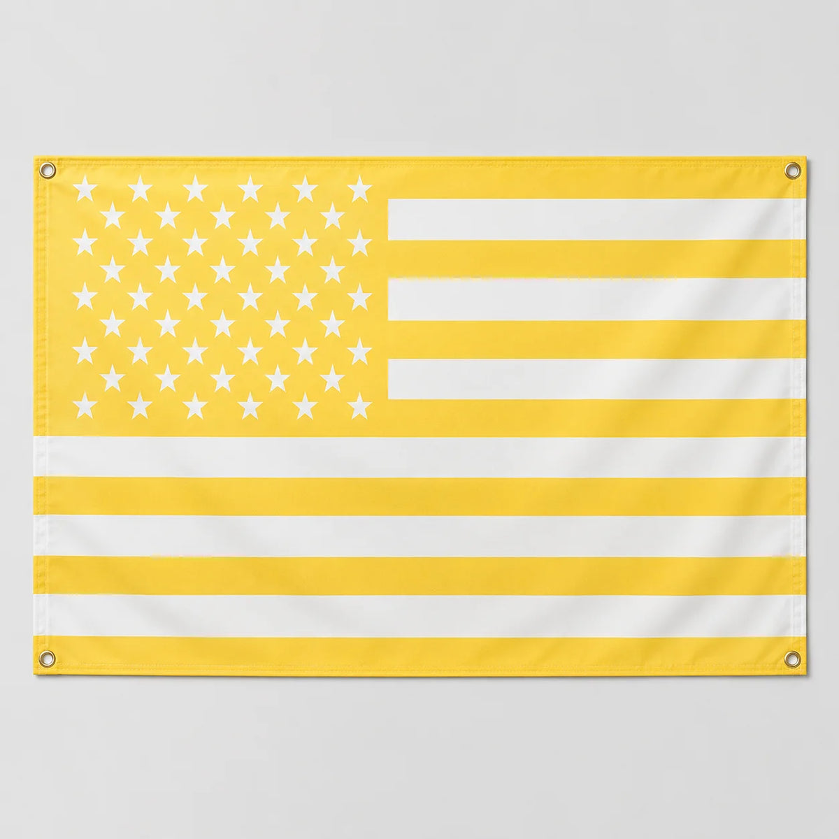 A custom photo flag featuring a design with the American flag pattern in yellow and white stripes and stars.