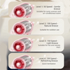A set of four levels of adjustable clip-on mini electric fans in pink, showing different speed settings and usage guidelines.
