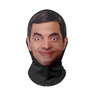 A realistic 3D printed horror balaclava mask of a man with wide eyes.