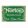 Vintage green metal tin sign for Norton Motorcycles parts sales and service