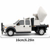 A white armored car model with a large satellite dish mounted on the roof.