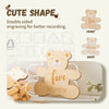 A set of wooden baby milestone cards featuring bear designs for five and eleven months.