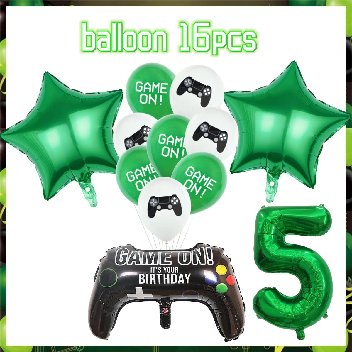 Green Video Game Birthday Party Supplies Kit with Gamepad Balloons