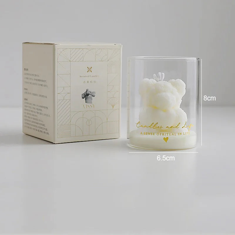Rose Bear Scented Soy Wax Candle in Glass Cup