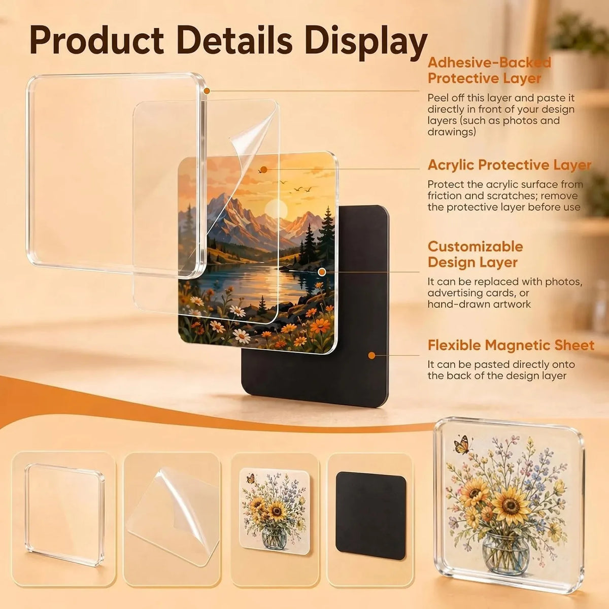 Clear Acrylic Fridge Magnets with Photo Frames (25-Pack)
