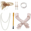 1920s Gatsby Flapper Accessory Set with Headband, Gloves, Pearl Necklace & Cigarette Holder
