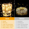 A close-up of a glass jar filled with bright fairy lights, demonstrating 8 modes and waterproof performance.