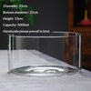 A clear glass container with a wide mouth is shown on a white surface, used for holding plants or moss.