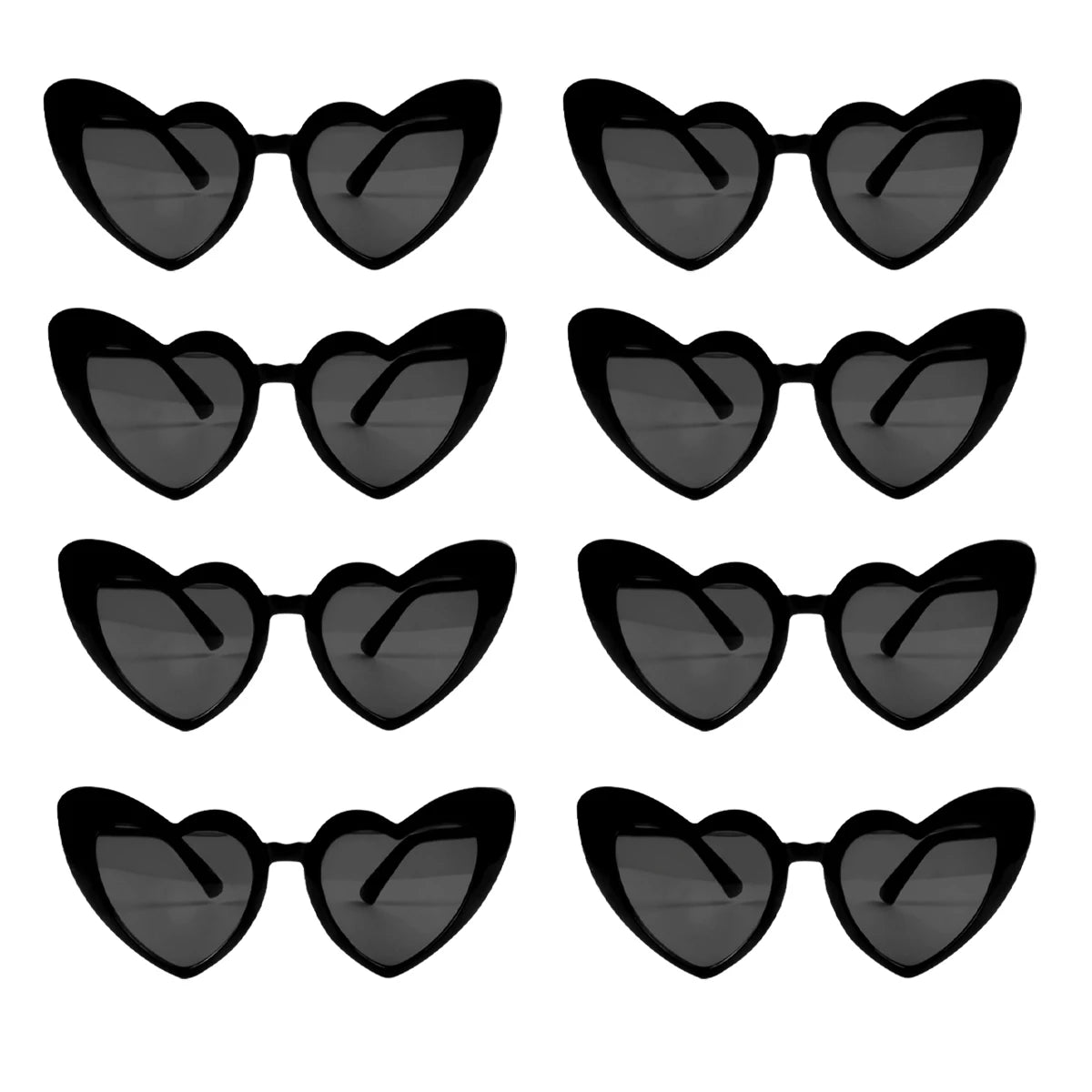 A set of black heart-shaped party sunglasses for special events.