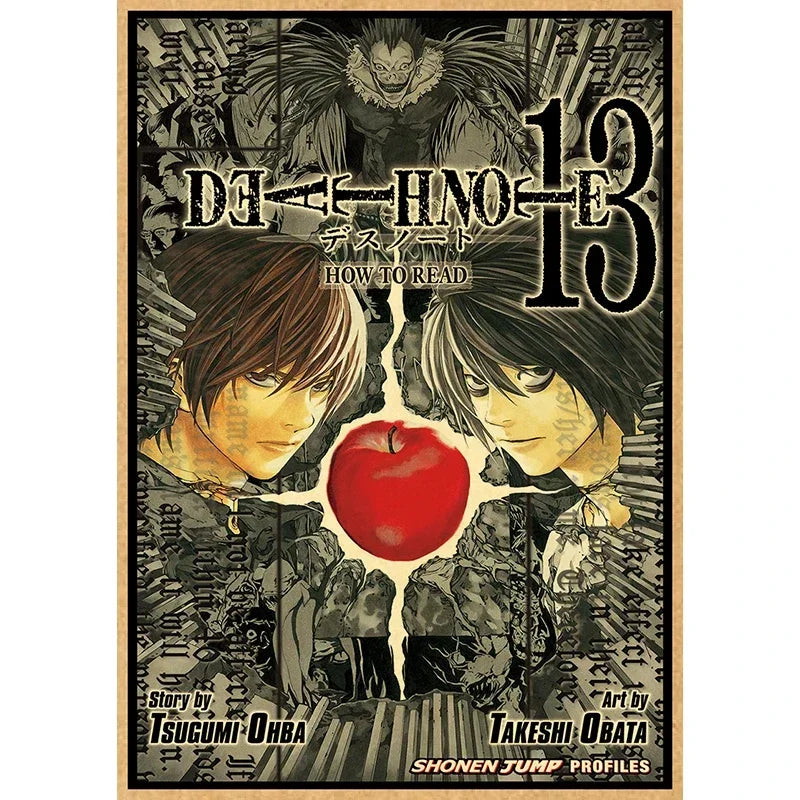 Death Note vintage anime canvas wall art featuring a dark, gritty illustration of characters and the number 13