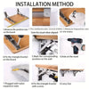 Installation method steps showing how to attach foldable wall-mounted shelf brackets to a board.