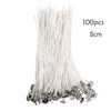 A bundle of 100 white braided cotton candle wicks, 8cm long.