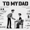 A black and white illustration of a man and a boy with text about appreciation and love for his dad.