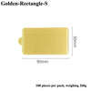 A rectangular, light yellow dessert cake board labeled Golden-Rectangle-S, measuring 90mm by 50mm.
