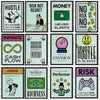 Colección de doce pósters motivacionales con temas como esfuerzo, dinero y riesgo en impresión de lienzo.