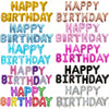 A set of thirteen foil letter birthday balloons in various colors including gold, blue, pink, purple, and green.