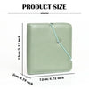 A light green PU leather photo album with a stitched closure, shown with dimensions.
