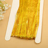 Golden metallic tinsel foil fringe curtain backdrop with gold glitter strands