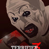 A stylized, menacing face with exaggerated features and blood effects, featuring the title Terrifier 3.