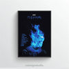 A black framed poster featuring the title PSYCHODRAMA in white text above a glowing blue flame design.