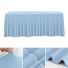 Light blue stretch rectangle tablecloth showing pleats and fabric texture.